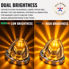 All Star Truck Parts 2Pcs Glass Watermelon Lights Clear Lens Amber LED Side Marker Turn Signal Fender Bumper Air Cleaner Under Glow Lights + Bezel Replacement for Kenworth Peterbilt Freightliner Truck