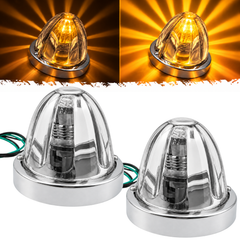 All Star Truck Parts 2Pcs Glass Watermelon Lights Clear Lens Amber LED Side Marker Turn Signal Fender Bumper Air Cleaner Under Glow Lights + Bezel Replacement for Kenworth Peterbilt Freightliner Truck
