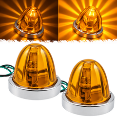 All Star Truck Parts 2Pcs Glass Watermelon Lights Clear Lens Amber LED Side Marker Turn Signal Fender Bumper Air Cleaner Under Glow Lights + Bezel Replacement for Kenworth Peterbilt Freightliner Truck