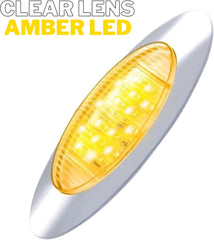 Amber/Red 6.5" Led Marker Light Trucks Oval 16 LED Side Marker Turn Signal Clearance Lights Chrome Bezel Surface Mount Replacement Peterbilt Kenworth Freightliner Trailer 12V