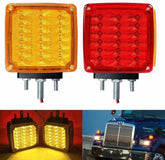2pc Amber/Red 51 LED Clear Lens Double Face Stud Mount Pedestal Fender Stop Turn Tail Light Heavy Truck Trailer Peterbilt Freightliner Kenworth Mack Western Star Left & Right Side