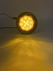 2" Round Amber/Red 13 LED Light Side Marker Clearance Reflector Lens Rubber Grommet + Removable 2 Wire Pigtail Plug IP67 Waterproof Trailers RV's Trucks Off Road Dump Truck 12V