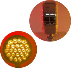 2pc Red/Amber 48 LED Round Double Face Chrome Stud Mount Pedestal Fender Stop Turn Tail Light Truck Trailer Peterbilt Freightliner Kenworth Mack Western Star 10-30V