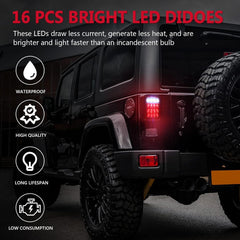 DOT Compliant 16 LED Jeep style Universal Tail Brake Turn Stop Back up Lights for Truck Trailer Boat Jeep etc,12V Stud Mounted Lamps,Pack of 2