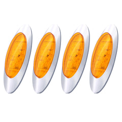 Amber/Red 6.5" Led Marker Light Trucks Oval 16 LED Side Marker Turn Signal Clearance Lights Chrome Bezel Surface Mount Replacement Peterbilt Kenworth Freightliner Trailer 12V