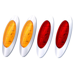 Amber/Red 6.5" Led Marker Light Trucks Oval 16 LED Side Marker Turn Signal Clearance Lights Chrome Bezel Surface Mount Replacement Peterbilt Kenworth Freightliner Trailer 12V