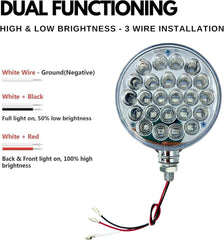 2pc Red/Amber 48 LED Round Double Face Chrome Stud Mount Pedestal Fender Stop Turn Tail Light Truck Trailer Peterbilt Freightliner Kenworth Mack Western Star 10-30V