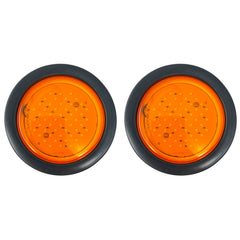 2pcs 4" Inch Round Super Bright 52 LED Diodes Mid Turn Mid Ship Signal Tail Sealed Lights Amber Assembly Rubber Mount for Trucks Trailers RV Boat Waterproof