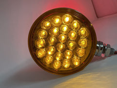 2pc Red/Amber 48 LED Round Double Face Chrome Stud Mount Pedestal Fender Stop Turn Tail Light Truck Trailer Peterbilt Freightliner Kenworth Mack Western Star 10-30V