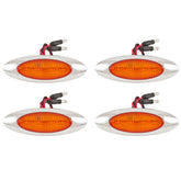 4-1/8" Amber/Red Led Side Marker Lights 4 LED Chrome Surface Mount with Bullet Plugs Waterproof Peterbilt Kenworth Freightliner Volvo Led Cab Panel Marker Lights Lites Sealed