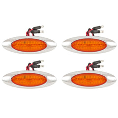 4-1/8" Amber/Red Led Side Marker Lights 4 LED Chrome Surface Mount with Bullet Plugs Waterproof Peterbilt Kenworth Freightliner Volvo Led Cab Panel Marker Lights Lites Sealed