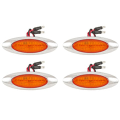 4-1/8" Amber/Red Led Side Marker Lights 4 LED Chrome Surface Mount with Bullet Plugs Waterproof Peterbilt Kenworth Freightliner Volvo Led Cab Panel Marker Lights Lites Sealed