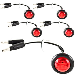 3/4" inch Red 3 LED Side Marker Clearance Light with Plug Black Ring Sealed Mini Round 3/4" Indicators Grill Lights Truck Trailer Car Bus Pickup Van Caravan Boat 12V- Qty 5