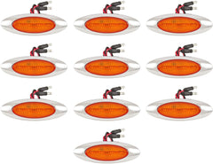 10Pcs 6-5/8" Red/Amber Led Side Marker Lights 6LED Chrome Surface Mount with Bullet Plugs Waterproof Peterbilt Kenworth Freightliner Led Cab Panel Marker Lights Lites Sealed 12V