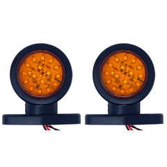 2pc Amber/Red 32-LED Double Face Rubber Surface Mount Pedestal Fender Side Marker Light Truck Trailer Flatbed Cargo - Left and Right Rugged Waterproof 12V IP67 SUPER BRIGHT