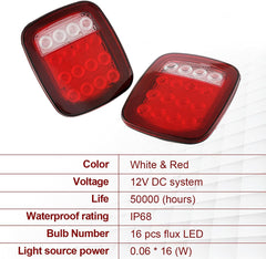 DOT Compliant 16 LED Jeep style Universal Tail Brake Turn Stop Back up Lights for Truck Trailer Boat Jeep etc,12V Stud Mounted Lamps,Pack of 2