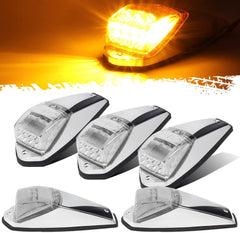 Truck Cab Lights 5PCS Amber Top Roof Running LED Marker Lights Waterproof 17 LED w/Chrome Base Compatible with Peterbilt/Kenworth/Freightliner/Western Star/Mack Trailer 12V