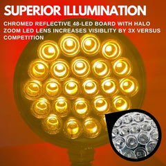 2pc Red/Amber 48 LED Round Double Face Chrome Stud Mount Pedestal Fender Stop Turn Tail Light Truck Trailer Peterbilt Freightliner Kenworth Mack Western Star 10-30V