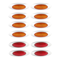 4-1/8" Amber/Red Led Side Marker Lights 4 LED Chrome Surface Mount with Bullet Plugs Waterproof Peterbilt Kenworth Freightliner Volvo Led Cab Panel Marker Lights Lites Sealed