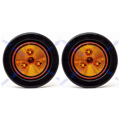 Red/Amber 2" Round Trailer 3 LED Clearance Side Marker Lights DOT FMVSS 108 SAE P2 Reflector Lens Grommet+Plug Flush-Mount Waterproof IP67 Marker Clearance Lights Trailer Truck