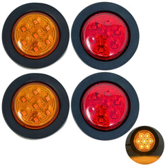 2" Amber/Red Round Trailer 7 LED Clearance Marker Lights DOT FMVSS 108 SAE P2 Reflector Lens Grommet Flush-Mount Waterproof IP67 Marker Clearance Lights for Trailer Truck