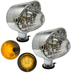 2x 18 LED Amber Chrome Single Face Auxiliary Watermelon Lights with Visor Pedestal Lights Single Face Pedestal Utility Turn Signal Marker Lights Single Stud 3.5" Round- Clear Lens