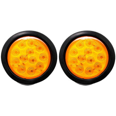 4" Inch White/Red/Amber 12 LED Round Stop/Turn/Tail/Reverse/Backup/Mid Turn/Signal Trailer Light Kit with 3 wire Pigtail Plug & Grommet