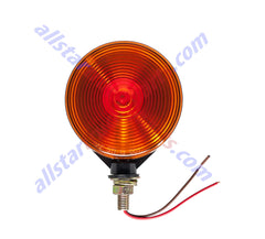 4.125" Round Double-Face, Red/Amber, Stud Mount Pedestal Fender Stop Turn Tail Light for Truck Trailer Peterbilt Freightliner Kenworth Mack Western Star