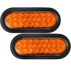 6" Inch Amber Oval 24 LED Mid Turn Tail Signal Truck Light w Rubber Grommet+3 wire Pigtail Trailer Plug - DOT/SAE Approved and Marked, Waterproof, Super Bright!
