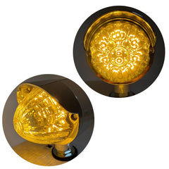 2x 18 LED Amber Chrome Single Face Auxiliary Watermelon Lights with Visor Pedestal Lights Single Face Pedestal Utility Turn Signal Marker Lights Single Stud 3.5" Round- Clear Lens
