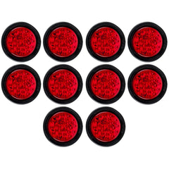 Qty 10- 4" Inch Red 28 LED Round Stop/Turn/Tail Brake Truck Light with Rubber Grommet & Wiring Trailer Truck RV 12V
