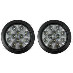 4" Inch Round 12 LED Red/White Trailer Tail Lights Kit Round Led Stop Turn Tail Back-up Reverse Fog Lights Reflective Lens Grommet 3-Prong Wire Pigtails for Truck Trailer RV 12V