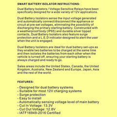 12V 140 Amp Dual Battery Smart Isolator - VSR - Voltage Sensitive Relay Specially Designed for ATV, UTV, Boats, RV's, Campers 5th Wheels Off Road Vehicles Rhino Polar