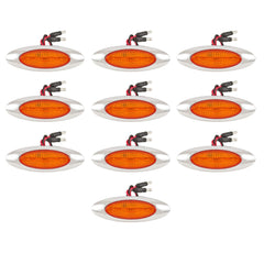 10Pcs 6-5/8" Amber Led Side Marker Lights 6LED Chrome Surface Mount with Bullet Plugs Waterproof Truck Trailer 18 Wheeler Semi Led Cab Panel Marker Lights Lites Sealed