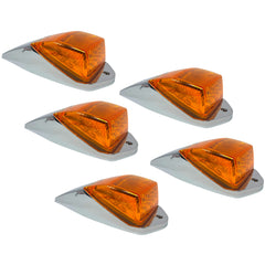 Truck Cab Lights 5PCS Amber Top Roof Running LED Marker Lights Waterproof 17 LED w/Chrome Base Compatible with Peterbilt/Kenworth/Freightliner/Western Star/Mack Trailer 12V