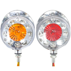 2pc Amber/Red 28 LED Double Face Stud Mount Pedestal Fender Stop Turn Tail Light for Truck Trailer Peterbilt Freightliner Mack Western Star. Left and Right Side Lights