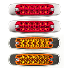 6.2" LED Marker Clearance Light 12 LED Amber/Red Trailer Lights Surface Mount Sealed 6-1/5" Amber/Red Rectangular Spyder Fish Shape Marker & Clearance Lights Stainless Steel Rim Bezel 12V