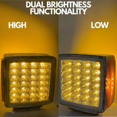 2pc Amber/Red 51 LED Clear Lens Double Face Stud Mount Pedestal Fender Stop Turn Tail Light Heavy Truck Trailer Peterbilt Freightliner Kenworth Mack Western Star Left & Right Side