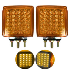 2pc Amber/Red 51 LED Clear Lens Double Face Stud Mount Pedestal Fender Stop Turn Tail Light Heavy Truck Trailer Peterbilt Freightliner Kenworth Mack Western Star Left & Right Side