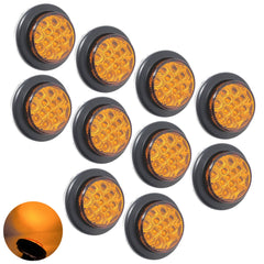 2" Round Amber/Red 13 LED Light Side Marker Clearance Reflector Lens Rubber Grommet + Removable 2 Wire Pigtail Plug IP67 Waterproof Trailers RV's Trucks Off Road Dump Truck 12V