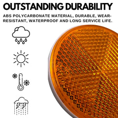 2" Inch Red/Amber Round Reflector Bike, Trailer, Truck, Boat, Mailbox, Construction, Equipment, RV, Camper with Super Strong Adhesive DOT/SAE Approved