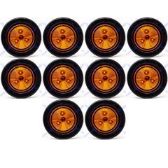 Red/Amber 2" Round Trailer 3 LED Clearance Side Marker Lights DOT FMVSS 108 SAE P2 Reflector Lens Grommet+Plug Flush-Mount Waterproof IP67 Marker Clearance Lights Trailer Truck
