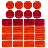(24 Decal Mix Pack) DOT-SAE Red & Amber 3 Inch Round / 2x3" Rectangle High Visibility Reflective Stick-On Prism Reflector | Trailer Camper RV Flatbed Fender Property Boat