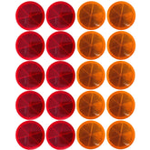 Class A 3" Round Reflector Strong Stick-on - RED/AMBER for Trailers, Trucks, Automobiles, Mail Boxes, Boats, SUV's, RV's, Industrial Applications (10x Red + 10x Amber)