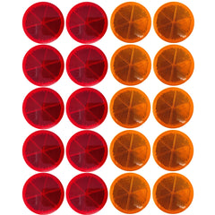 Class A 3" Round Reflector Strong Stick-on - RED/AMBER for Trailers, Trucks, Automobiles, Mail Boxes, Boats, SUV's, RV's, Industrial Applications (10x Red + 10x Amber)