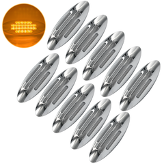 6-3/5 Inch Flatline Oval 24LED Side Marker Clearance Lights Chrome Bezel DOT Approved with Bullet Plug, Front Fender Panel Lights for Semi Trucks, Flush Surface Mount, IP67 Waterproof
