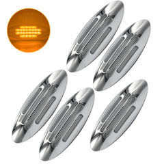 6-3/5 Inch Flatline Oval 24LED Side Marker Clearance Lights Chrome Bezel DOT Approved with Bullet Plug, Front Fender Panel Lights for Semi Trucks, Flush Surface Mount, IP67 Waterproof