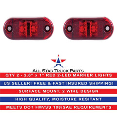 Red/Amber 2.5" 2 Diode Oval LED Trailer Truck Clearance Light Side Marker Light, Surface Mount Little Boat Marine Led Lights RV Camper Accessories