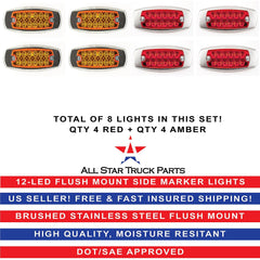 6.2" LED Marker Clearance Light 12 LED Amber/Red Trailer Lights Surface Mount Sealed 6-1/5" Amber/Red Rectangular Spyder Fish Shape Marker & Clearance Lights Stainless Steel Rim Bezel 12V