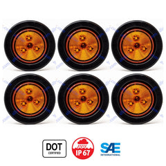 Red/Amber 2" Round Trailer 3 LED Clearance Side Marker Lights DOT FMVSS 108 SAE P2 Reflector Lens Grommet+Plug Flush-Mount Waterproof IP67 Marker Clearance Lights Trailer Truck